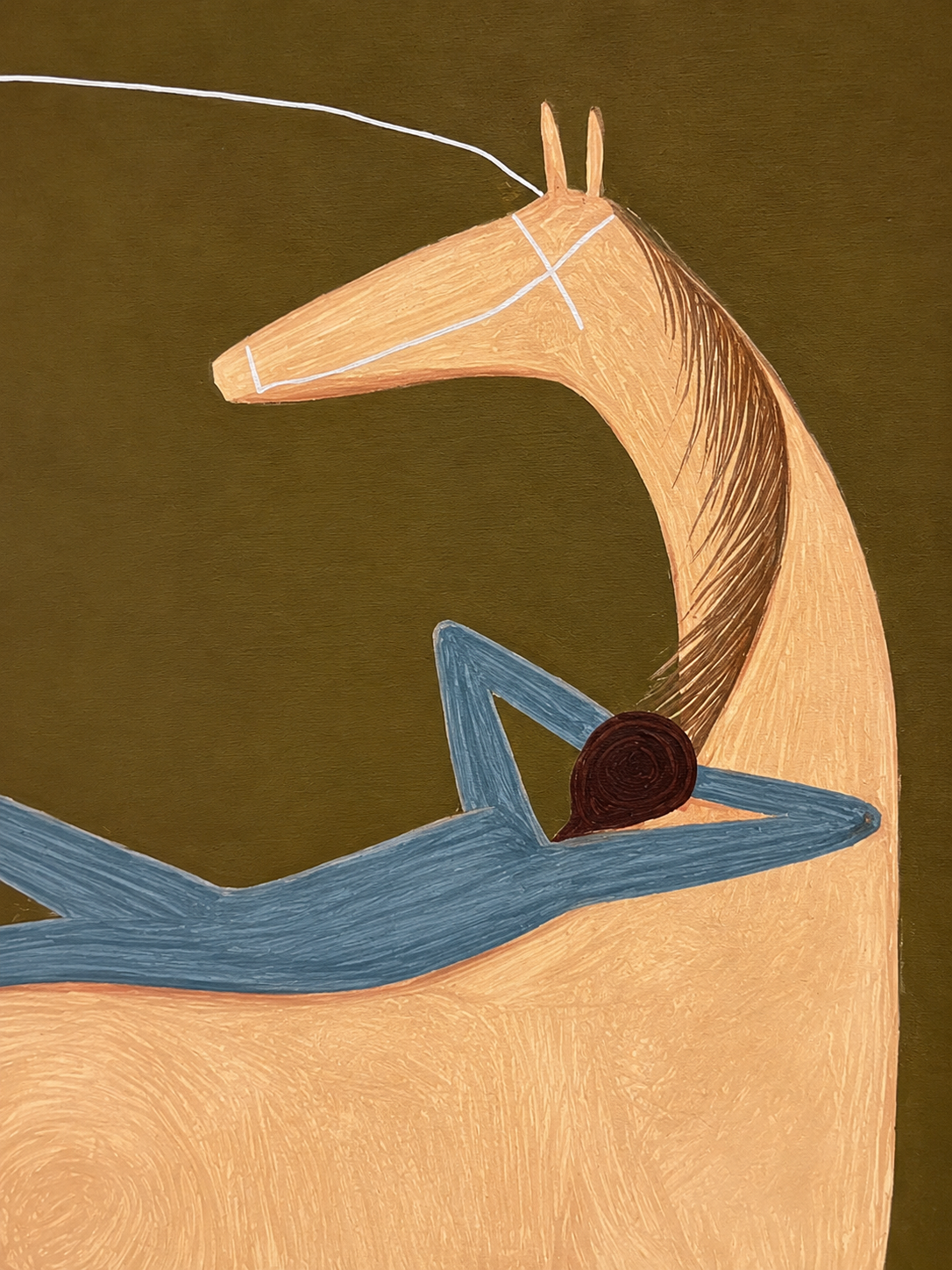 Olive Green And Beige Animal Art Hand Painted Canvas For Bedroom Wall
