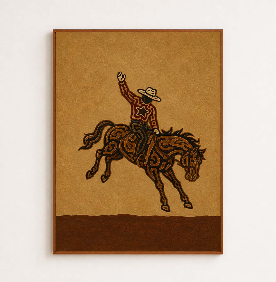 Rodeo Cowboy Painting, Bucking Horse Western Wall Art, Rustic Southwestern Ranch Decor
