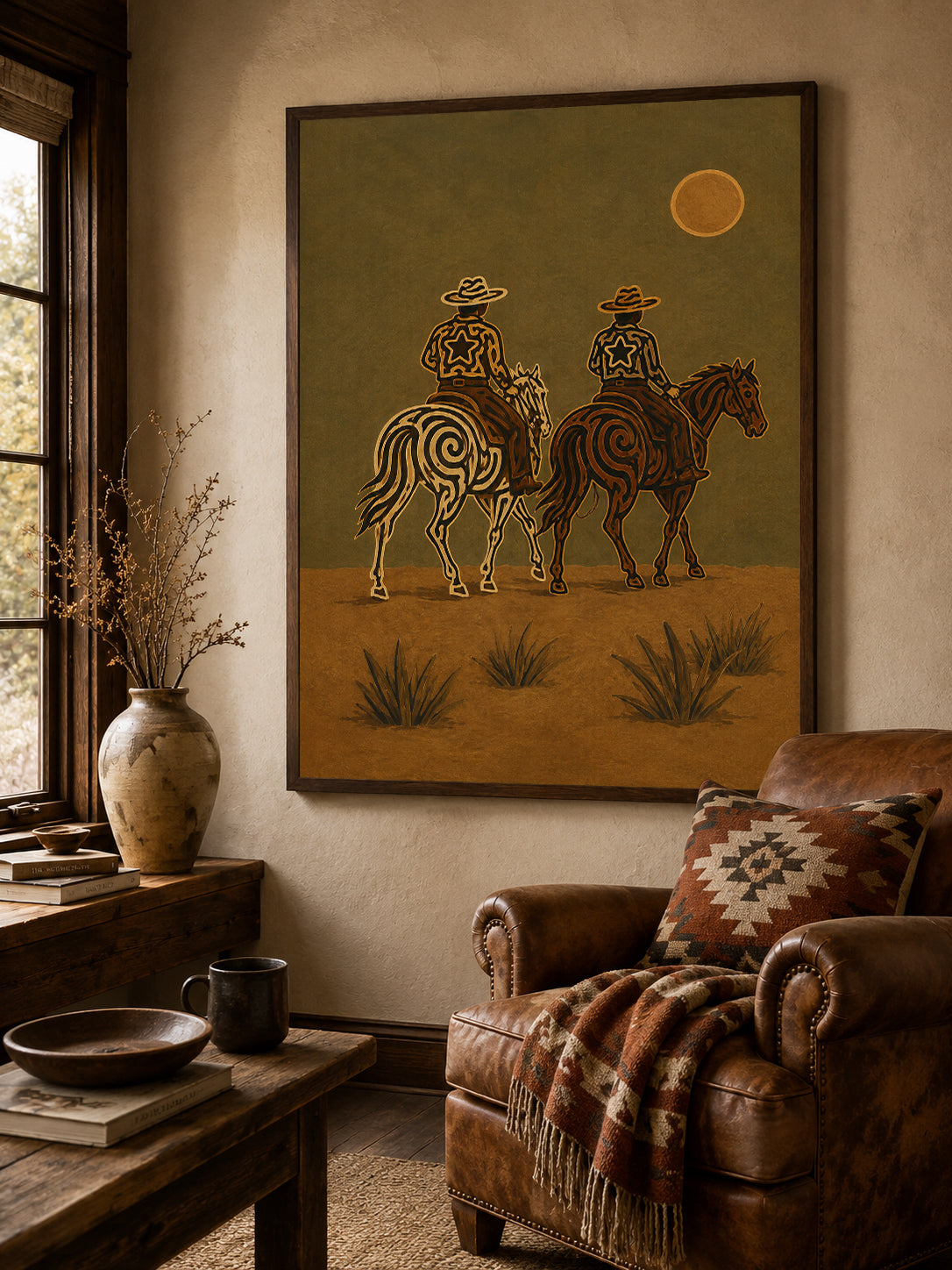Moonlit Cowboys Painting, Western Horse Riders, Southwestern Desert Wall Art For Western Decor