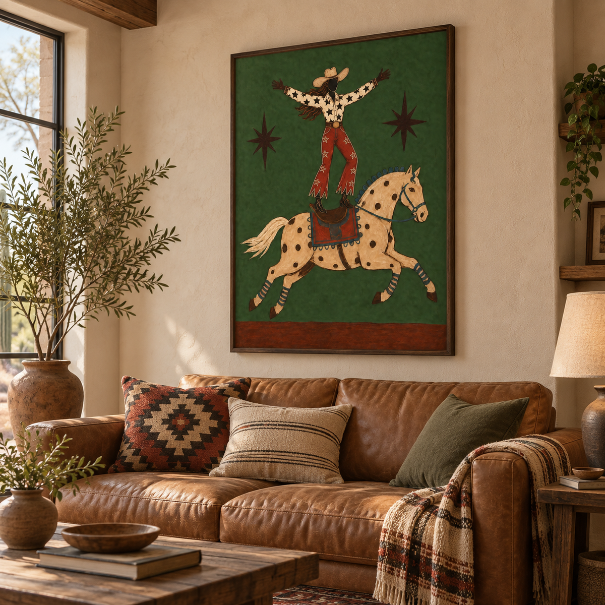 Western Wall Art For Living Room Green Horse Painting Handmade Cowboy Decor