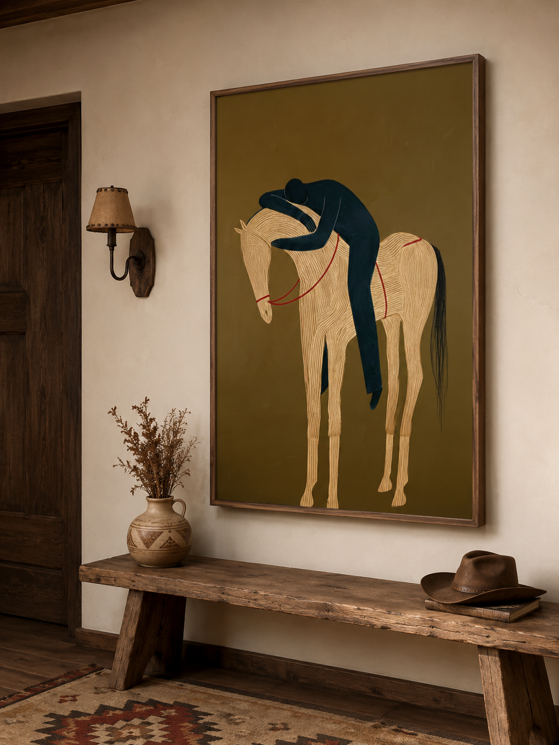 Minimalist Horse Painting With Earth Tones For Modern Living Room Wall Decor Original Canvas Art