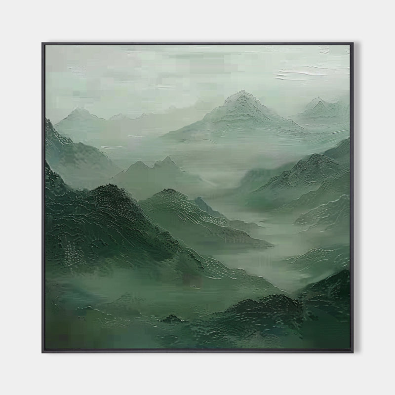 Green Abstract wall art sage green Mountains landscape art Mountain peaks Abstract Painting