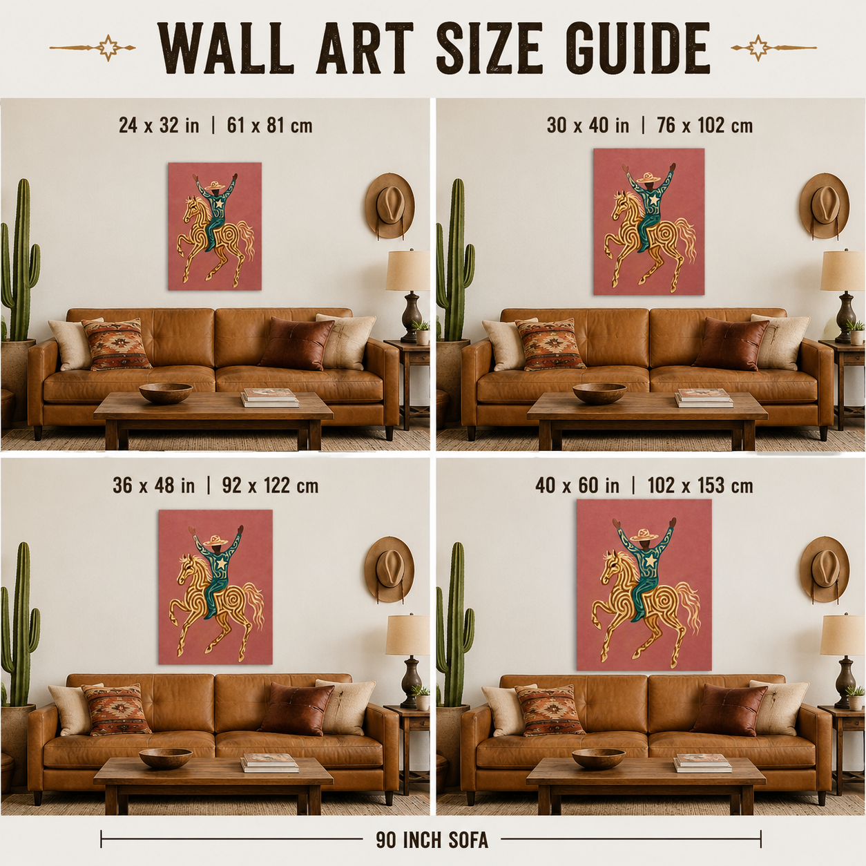 Modern Western Wall Art, Cowboy On Horse Canvas , Pink Background Wild West Painting