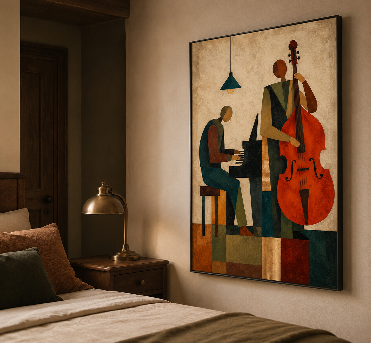 Abstract Jazz Musicians Painting With Piano And Cello For Living Room Decor
