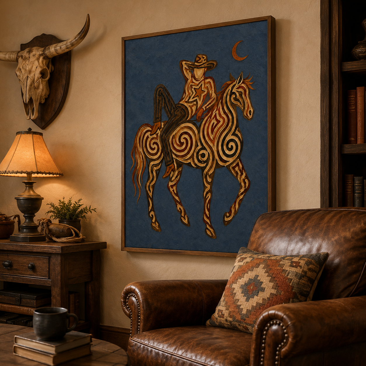 Modern Cowboy Horse Painting, Western Wall Art, Rustic Ranch Decor, Southwestern Equestrian Art