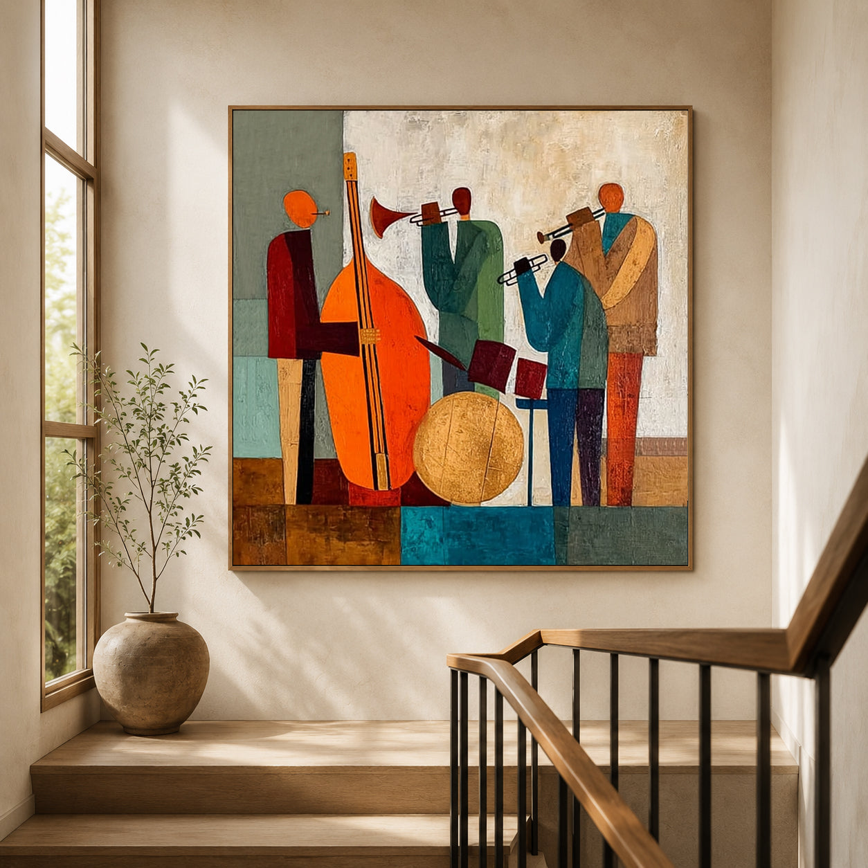 Abstract Jazz Band Painting With Musicians For Modern Home Decor