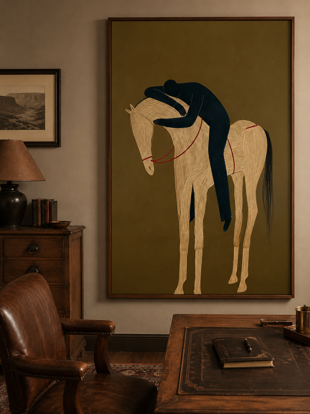 Minimalist Horse Painting With Earth Tones For Modern Living Room Wall Decor Original Canvas Art