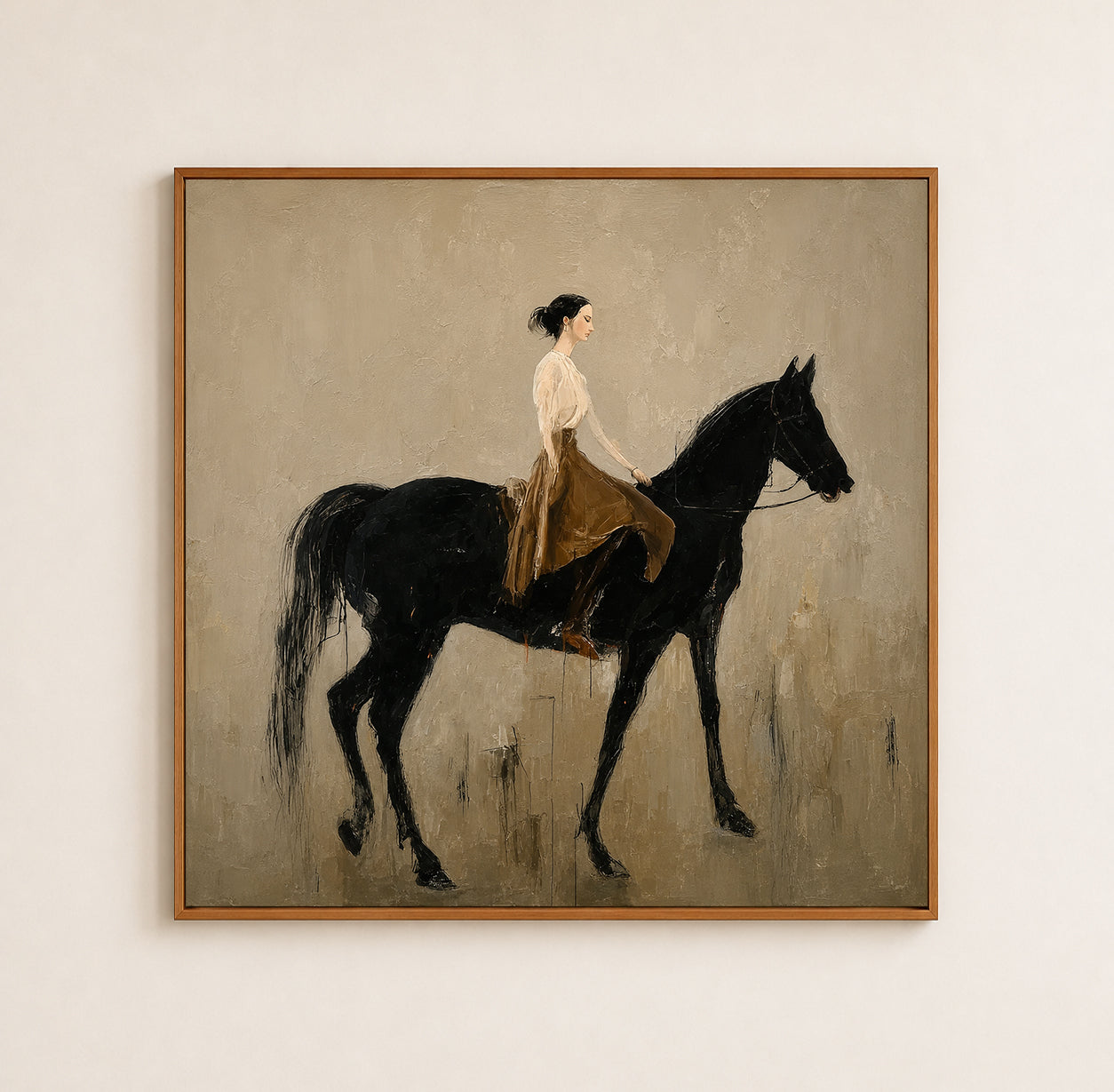 Figurative Horse And Rider Oil Painting Retro Style Wall Art For Living Room