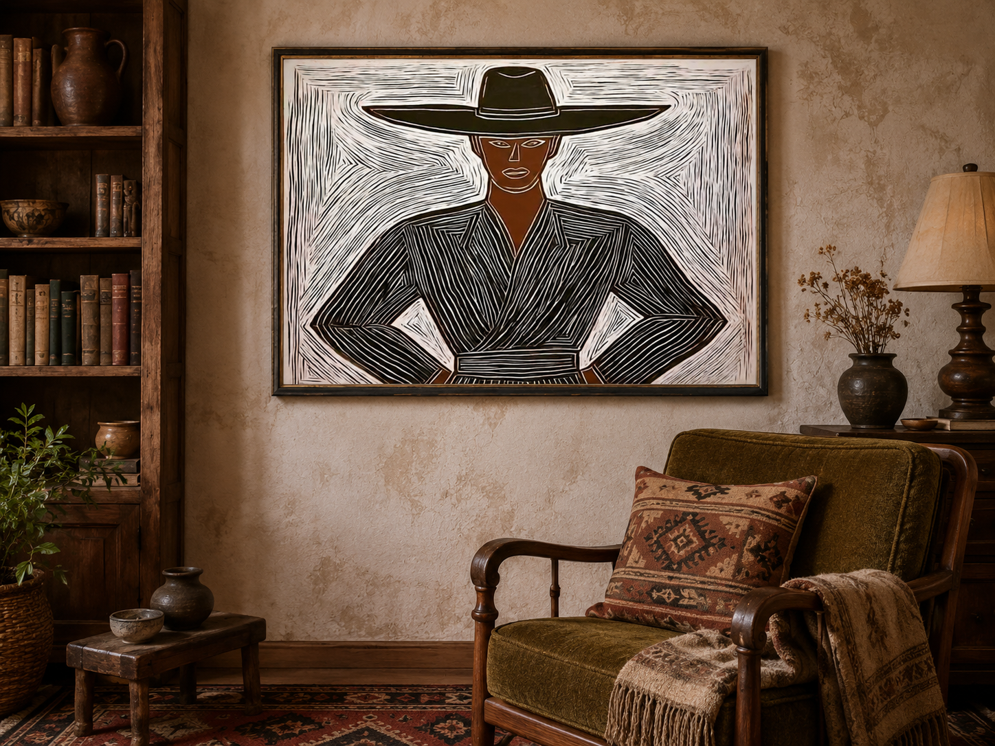 Modern Minimalist Figure Art With Textured Lines For Living Room Decor