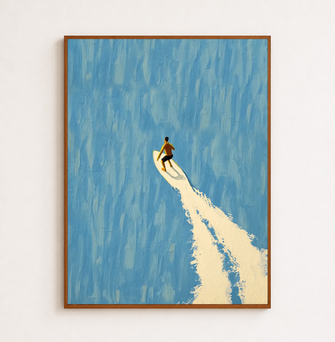 Surfer On Blue Wave Hand-Painted Canvas Art For Modern Beach Decor