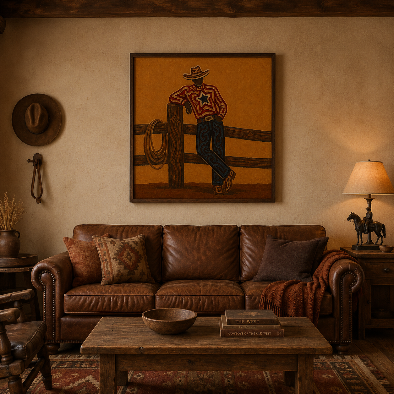 Western Ranch Cowboy Art, Cowboy Leaning On Fence Painting, Country Western Canvas Art