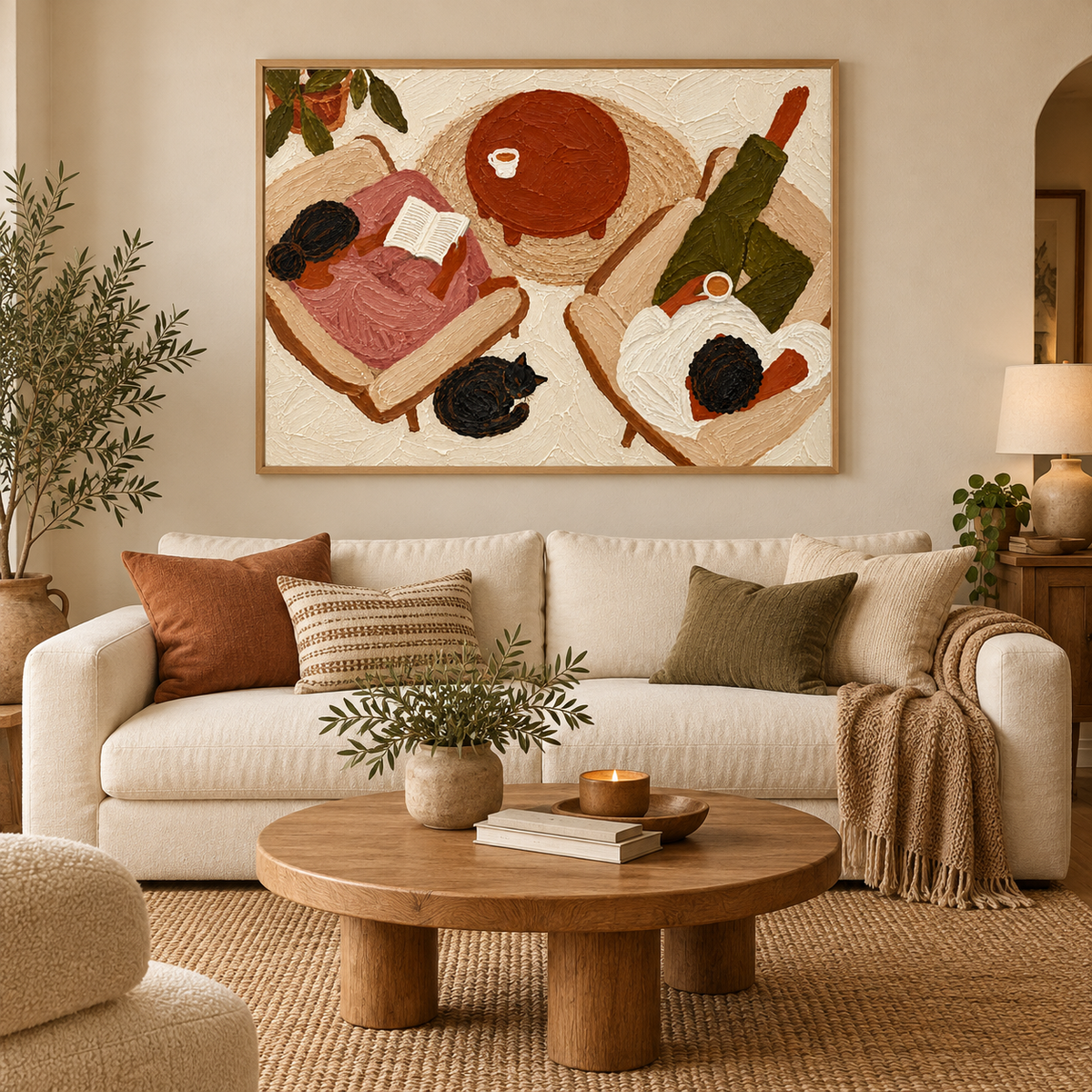 Cat Lover Wall Art、Couple And Cat Art、Cozy Home Wall Art、Reading Nook Art