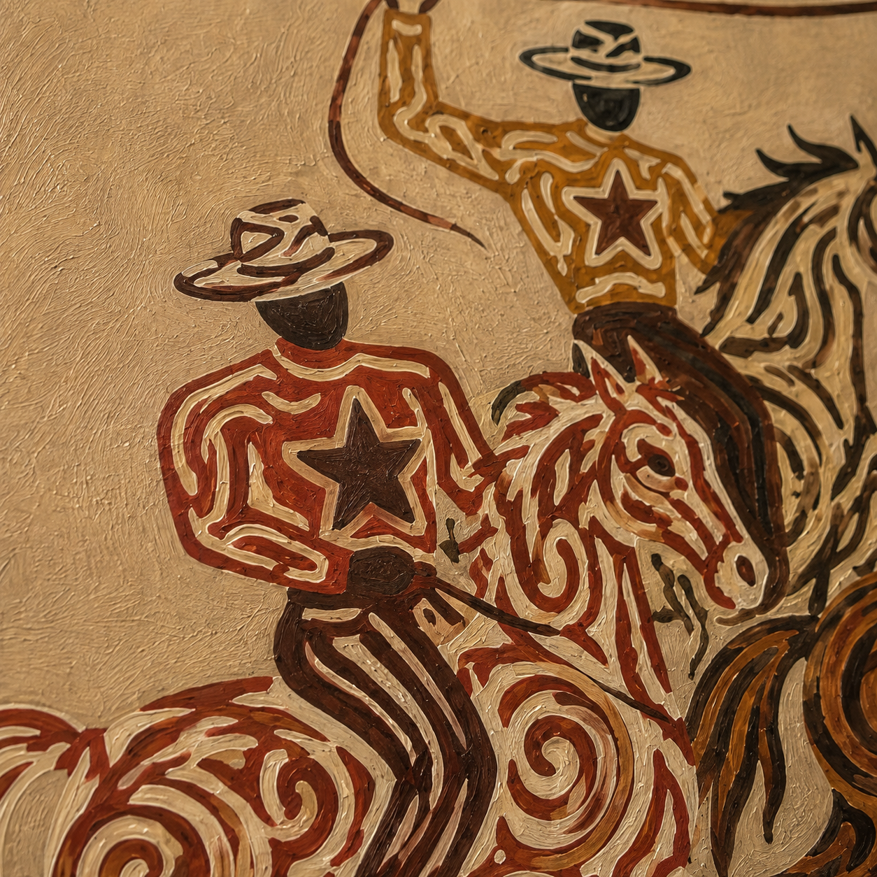 Cowboy And Horse Canvas Painting Hand-Painted Western Art In Brown Tones