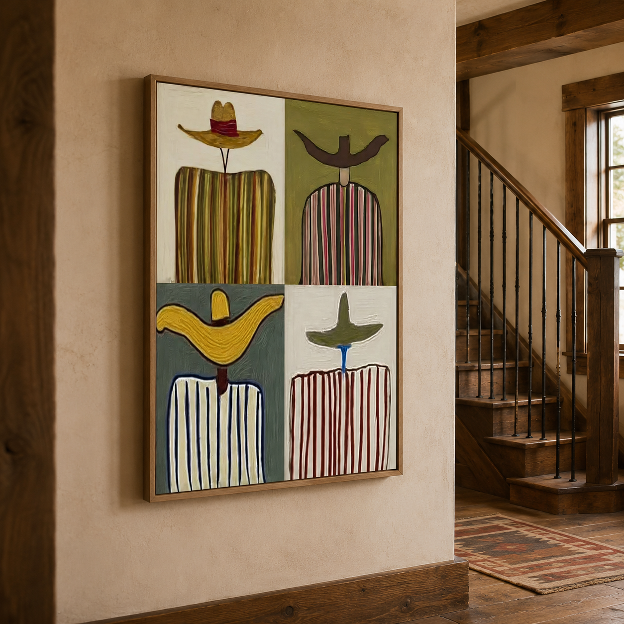 Mid Century Modern Cowboy Art With Striped Patterns For Living Room Decor