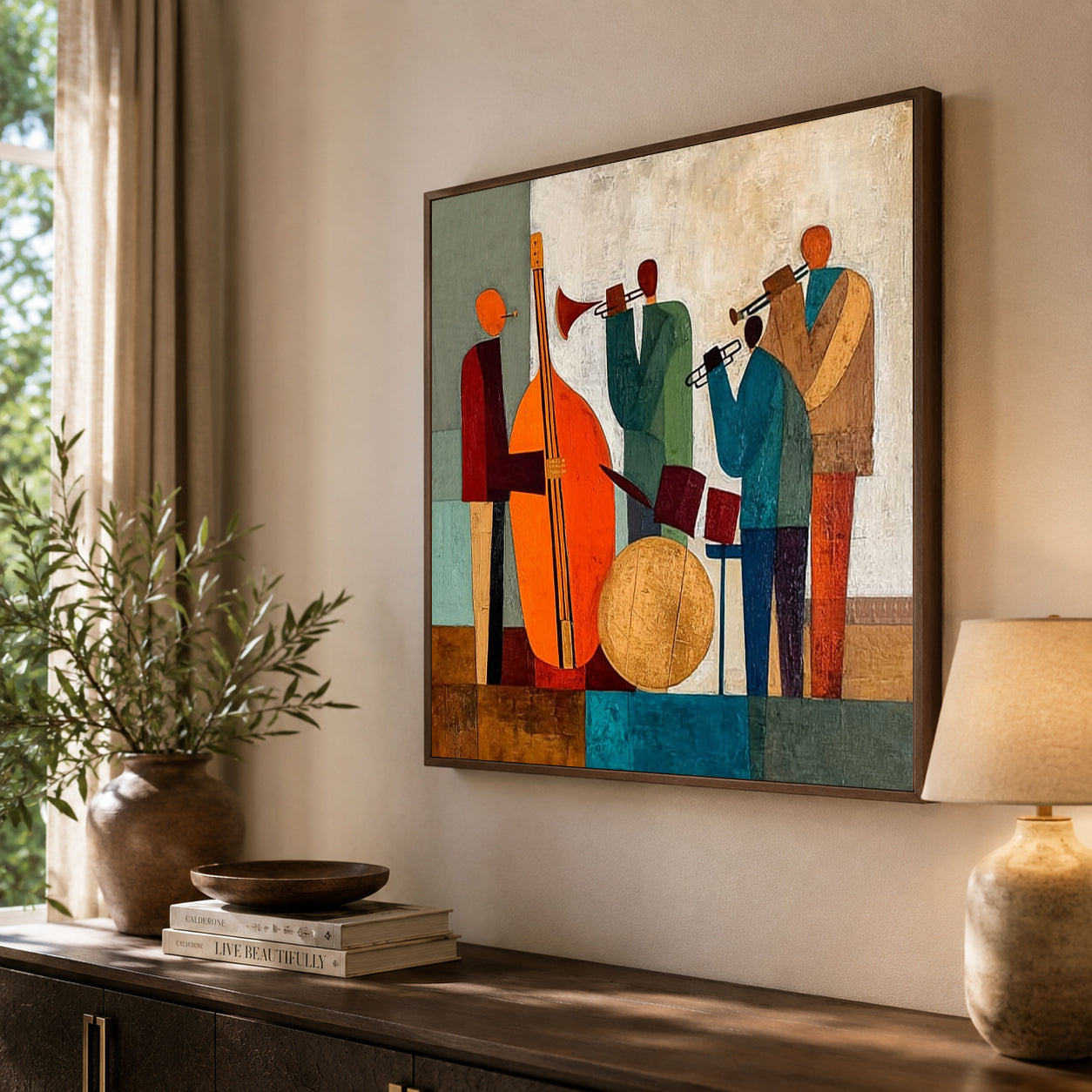 Abstract Jazz Band Painting With Musicians For Modern Home Decor