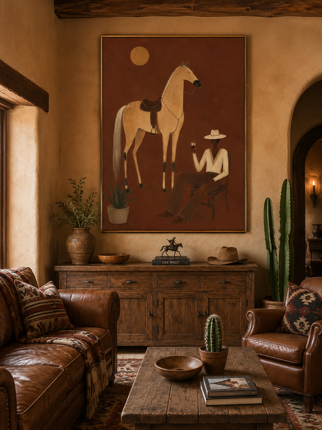 Surrealist Vintage Horse And Gentleman Painting Original Canvas Wall Art For Modern Home Office Decor