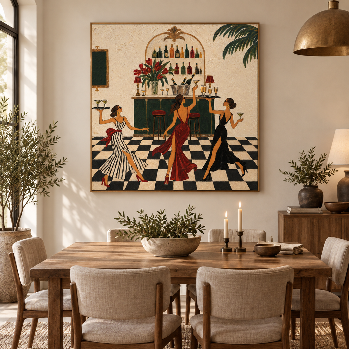 Art Deco Bar Wall Art For Dining Room And Home Bar Decor With Fashion Girls