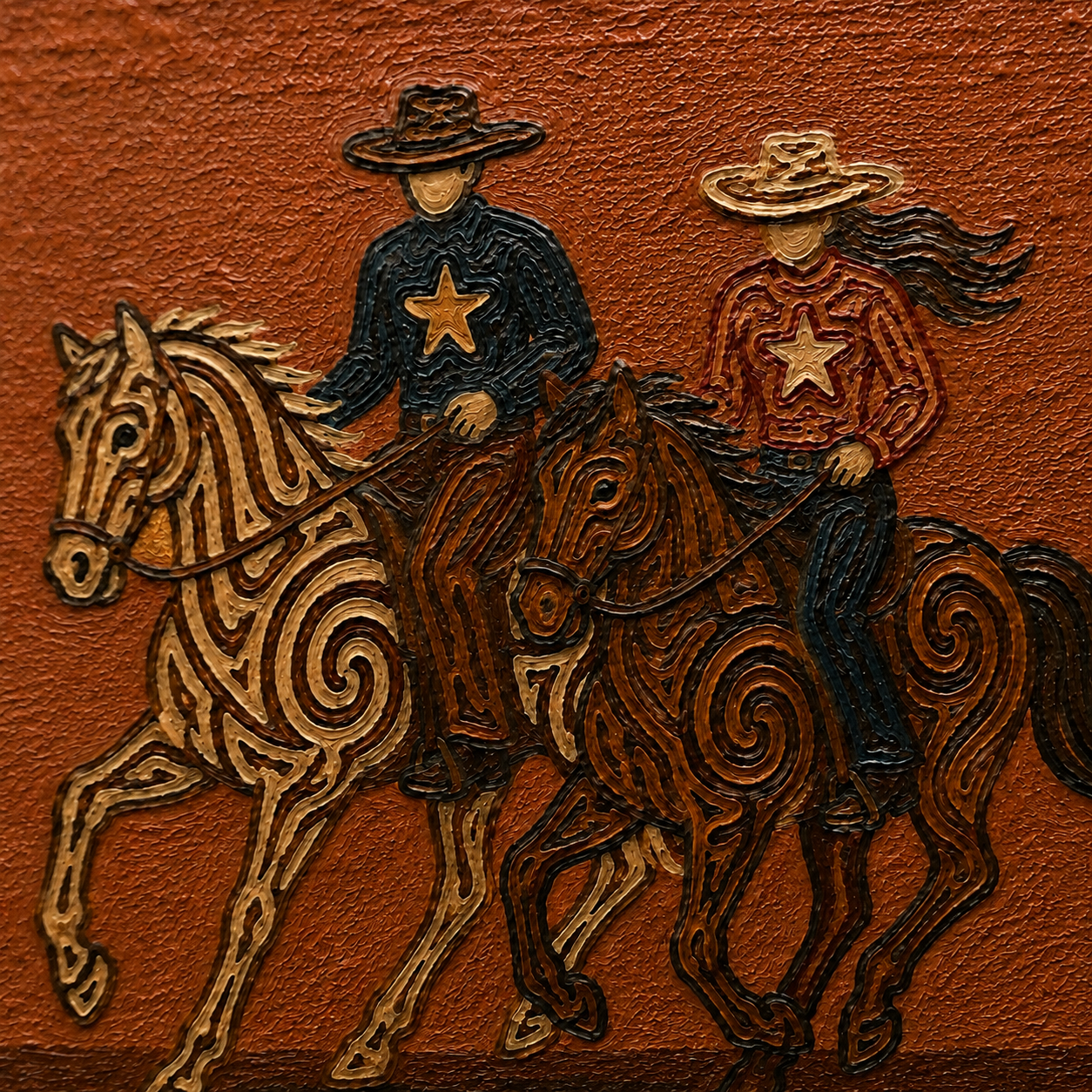 Two Cowboys Horses Art, Cowboy And Cowgirl Wall Decor, Dynamic Ranch Horses Canvas