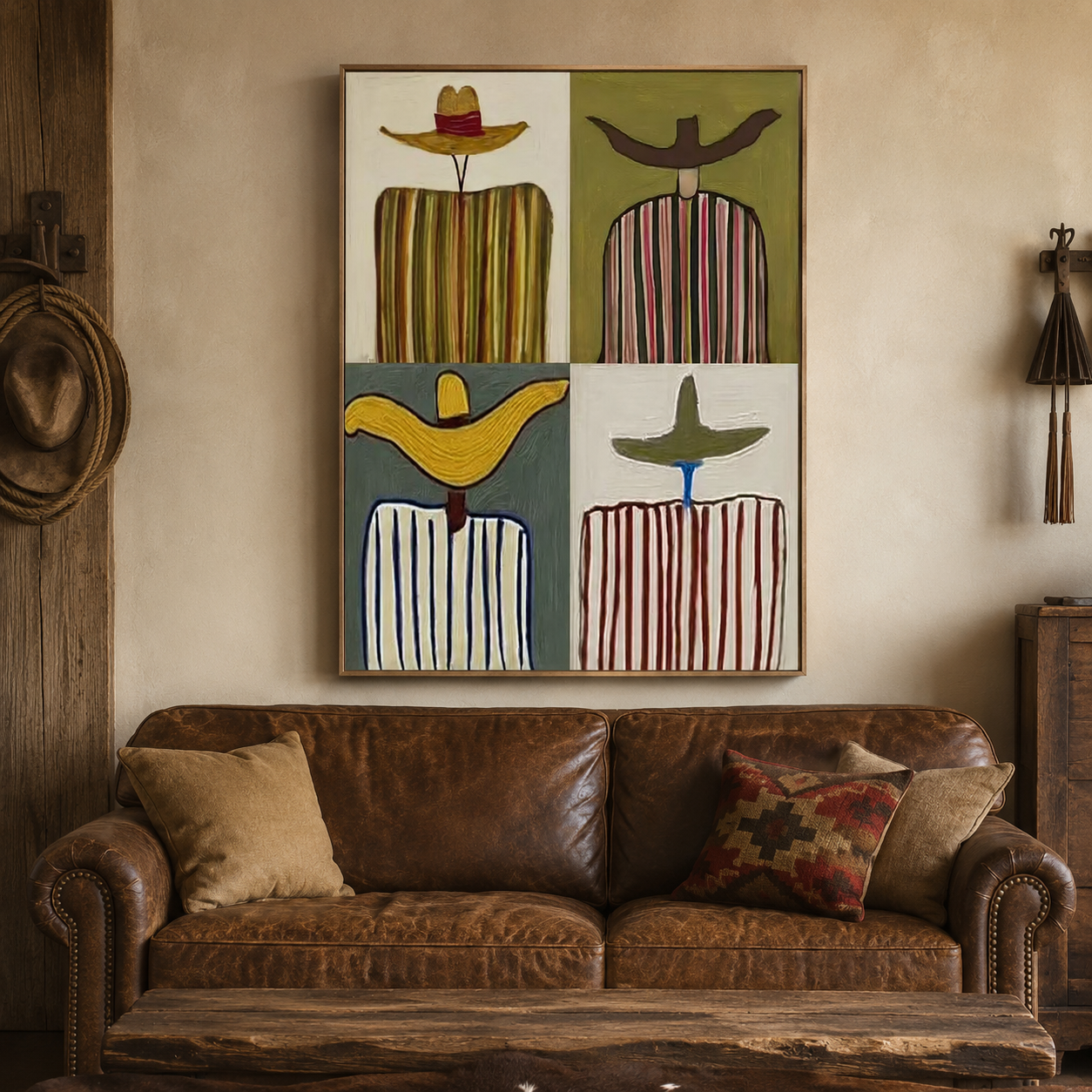 Mid Century Modern Cowboy Art With Striped Patterns For Living Room Decor