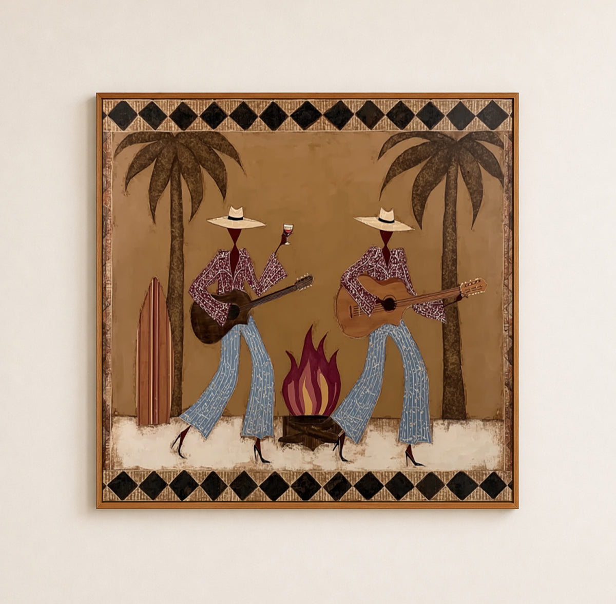 Cowgirl Guitar And Wine Painting, Retro Western Bar Wall Art, Southwest Music Decor