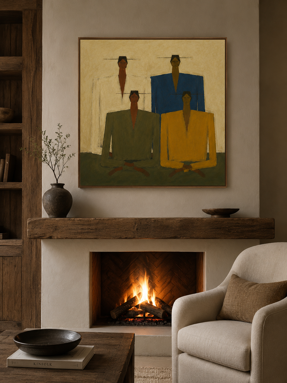 Abstract Figurative Painting With Earth Tones For Modern Living Room Wall Decor