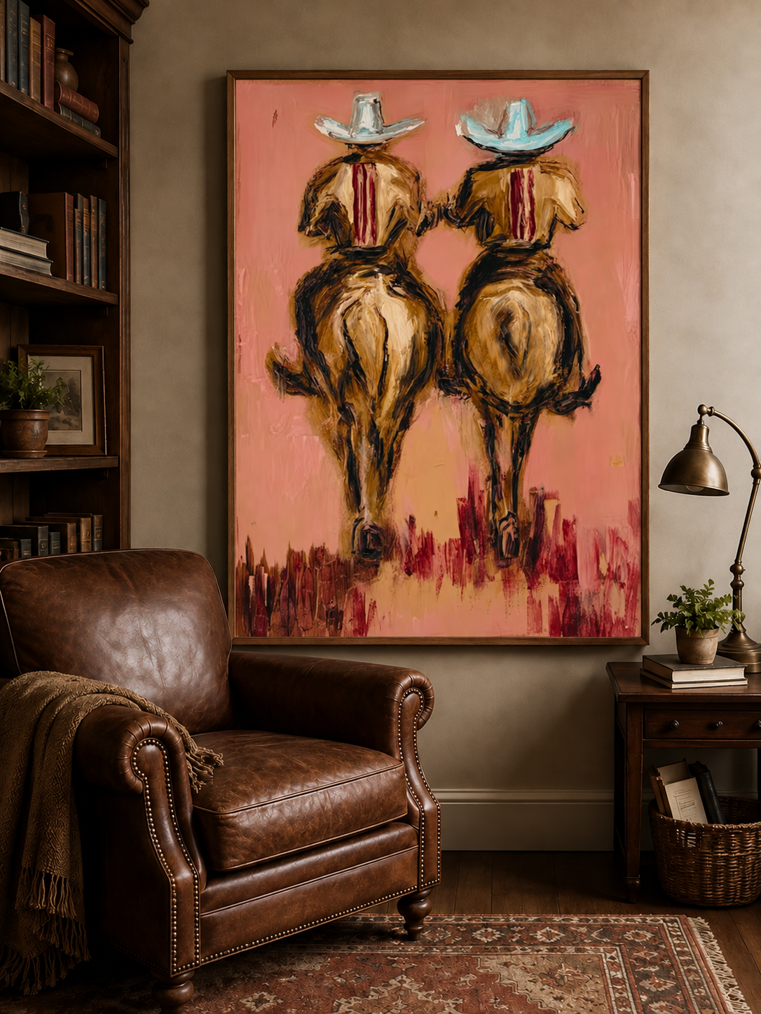 Horseback Riding Wall Art Western Riders On Horseback Hand-Painted Oil Painting | Rustic Wall Art