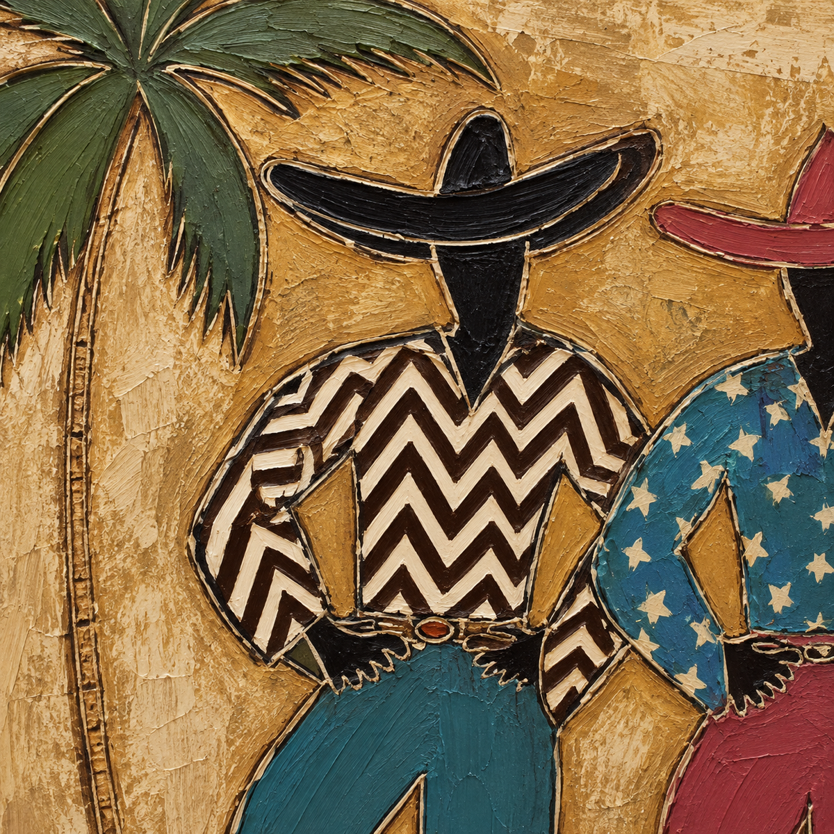 Bohemian Retro Cowboy Painting Original Canvas Art For Southwestern Home Decor