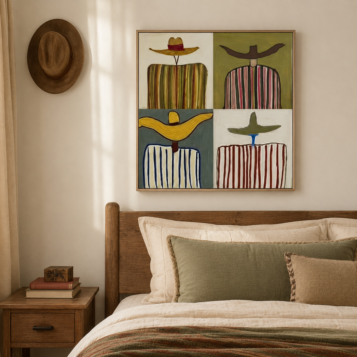 Southwestern Abstract Art With Sombreros For Modern Living Room Decor Original Oil Painting