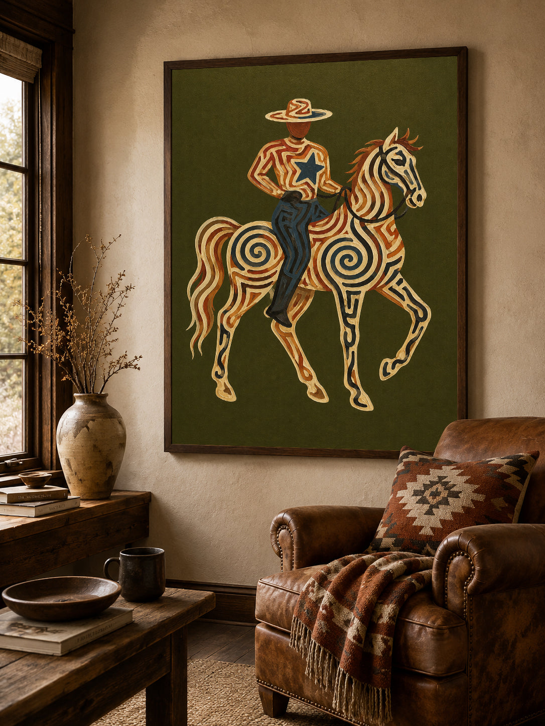 Olive Green Wall Art Southwestern Cowboy Wall Art Gift For Horse Lovers And Ranch Owners