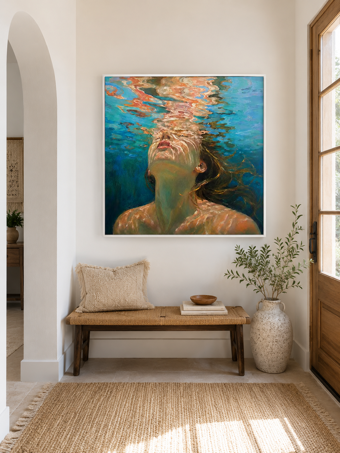 Summer Ocean Goddess Painting With Sunlight Refraction For Beach House Bedroom Decor