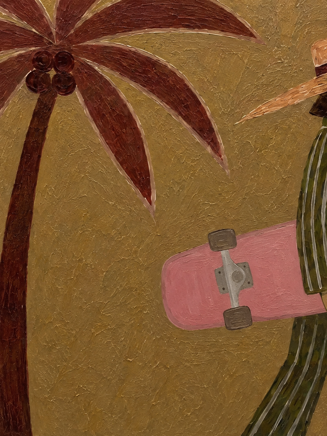 Vintage Skateboard Art With Palm Tree In Warm Brown Tones For Modern Home Decor
