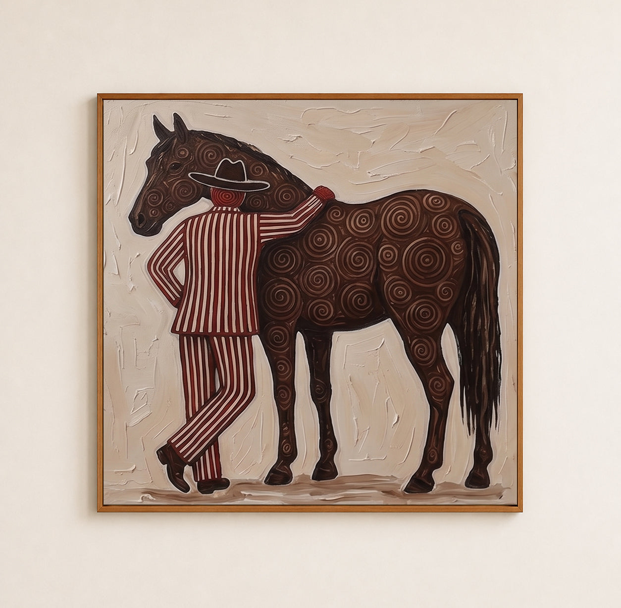 Vintage Cowboy And Horse Painting Square Canvas Art For Mens Gift