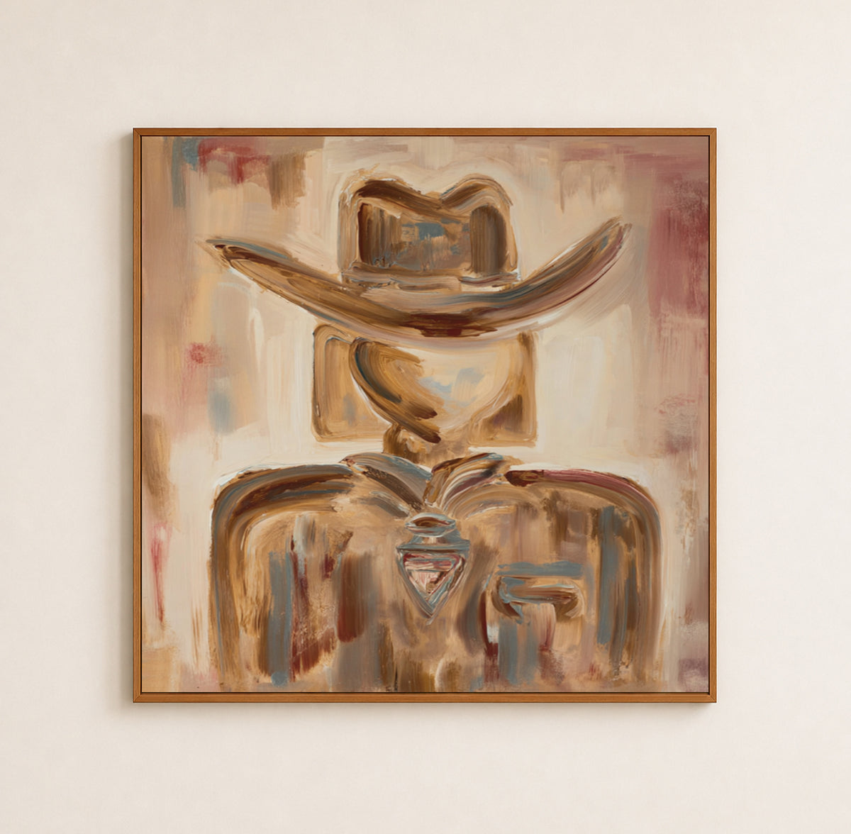 Abstract Cowboy Portrait Canvas Painting In Earthy Brown Tones