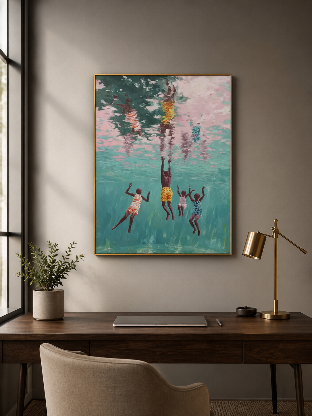 Summer Swimming Pool Art For Modern Green Living Room And Kids Decor