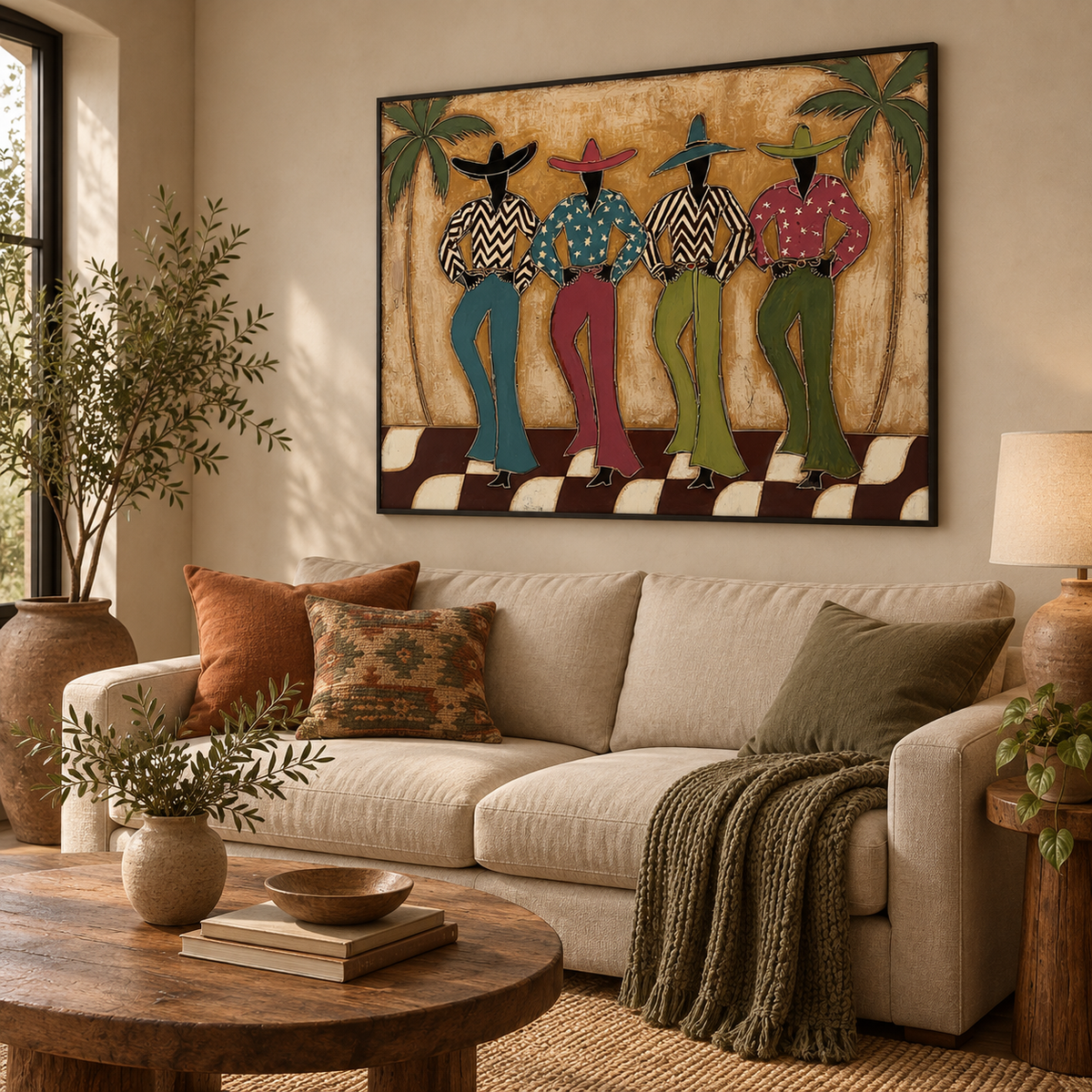 Bohemian Retro Cowboy Painting Original Canvas Art For Southwestern Home Decor