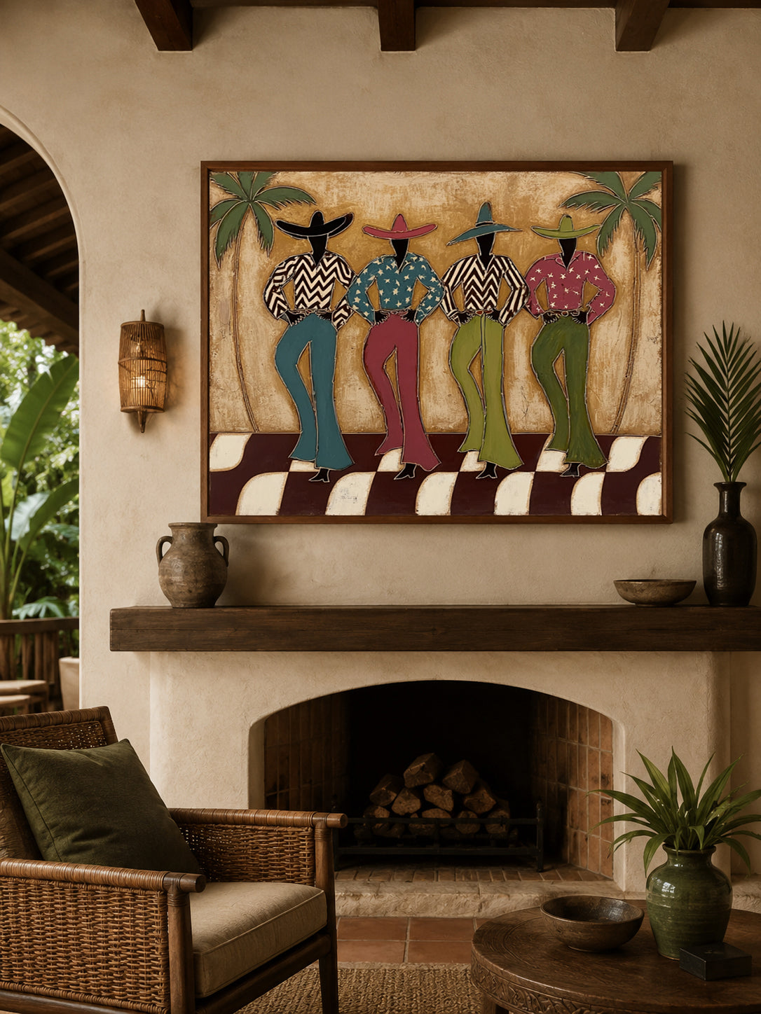 Bohemian Retro Cowboy Painting Original Canvas Art For Southwestern Home Decor