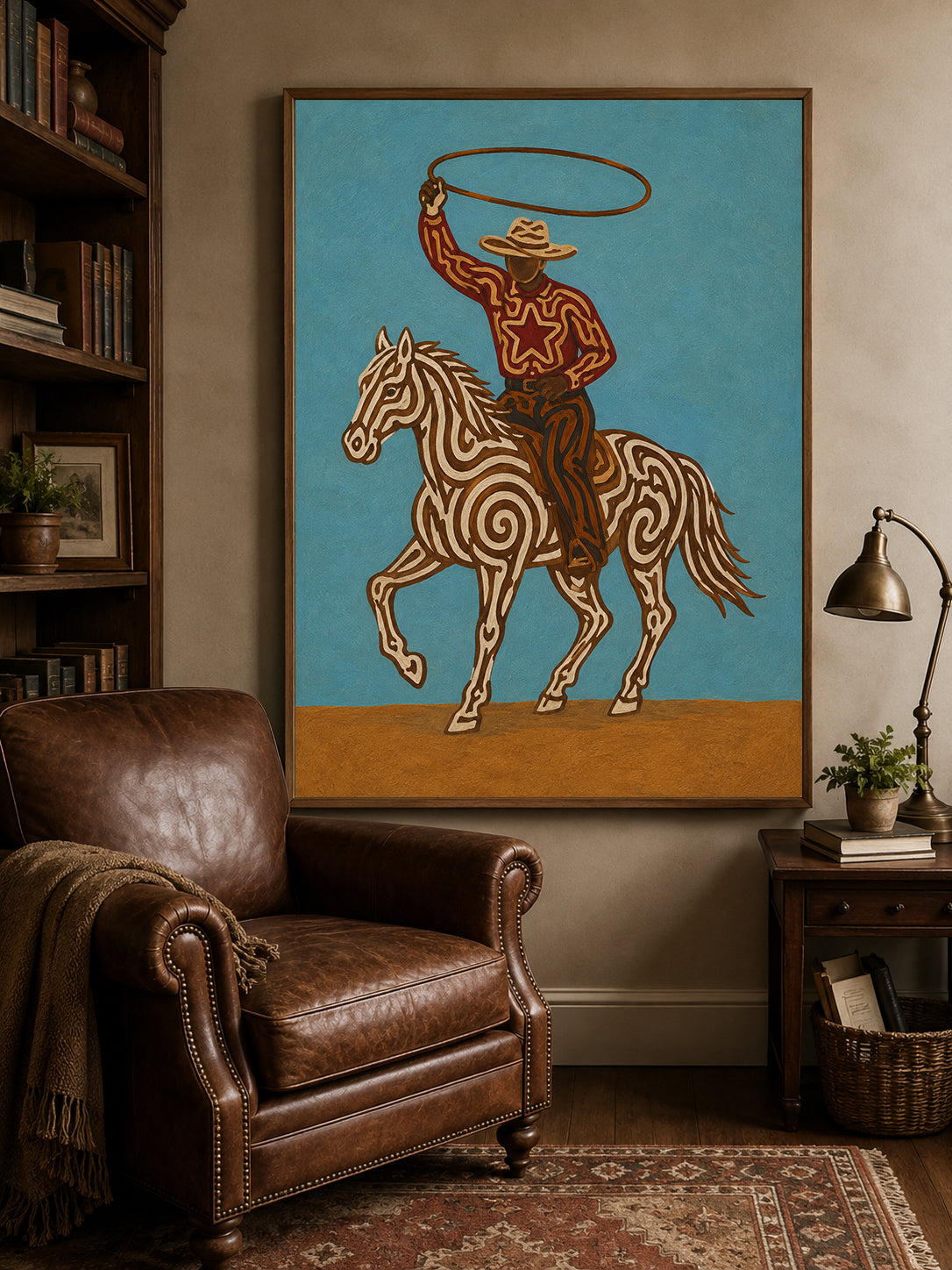 White Horse Cowboy Painting Modern Western Wall Art Original Hand Painted Oil Painting