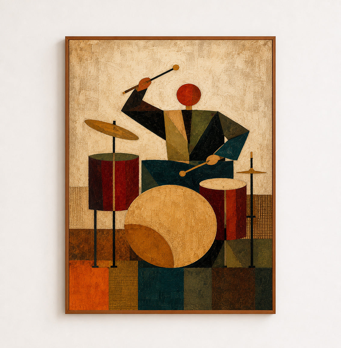 Abstract Jazz Drummer Painting Geometric Music Art For Living Room Decor