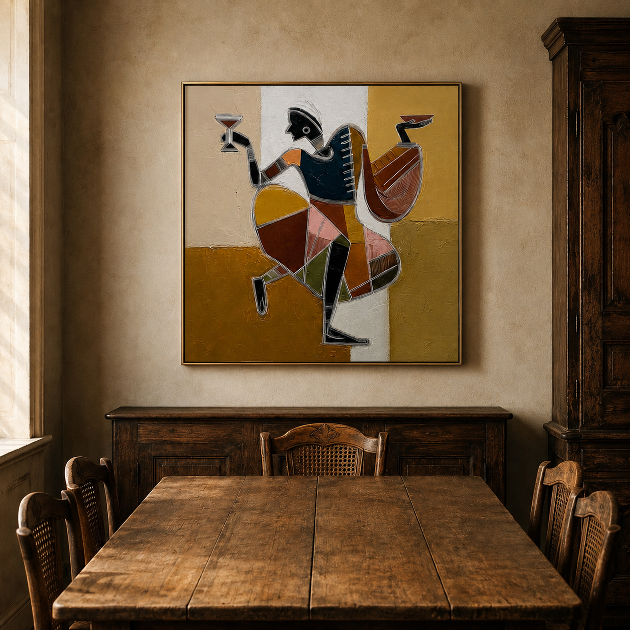 Vintage Art Deco Dancer Painting Gold And Black Abstract Figure Wall Art For Living Room