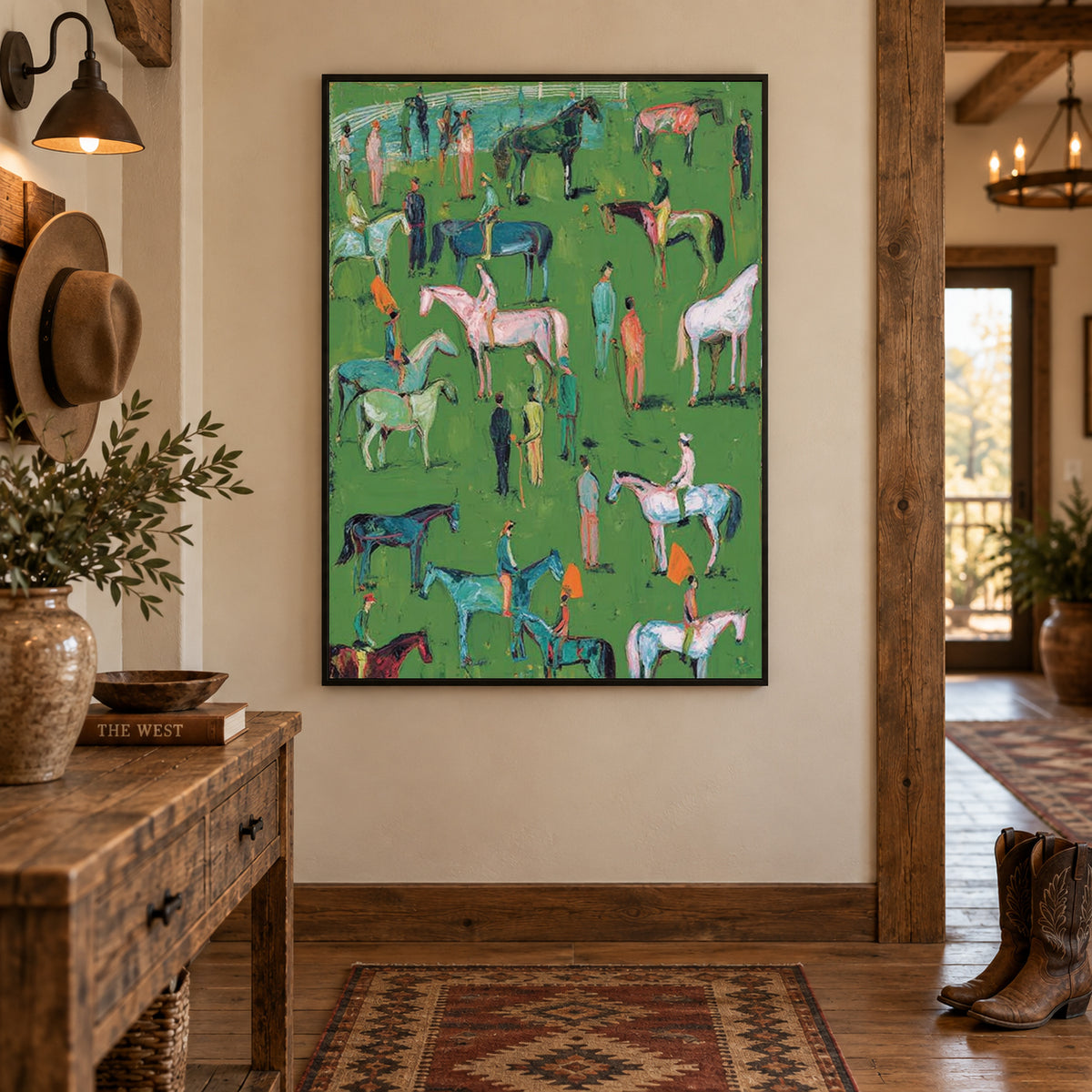 Colorful Horse And Rider Painting Hand-Painted Canvas Art For Equestrian Lovers