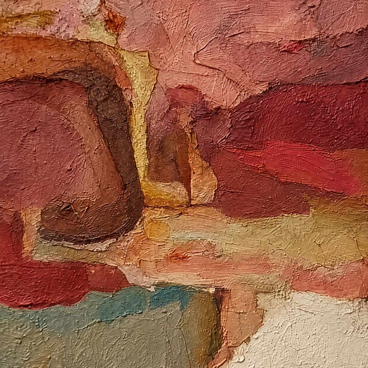 Abstract Burgundy And Sage Green Canvas Painting Hand-Painted Original Art For Modern Walls