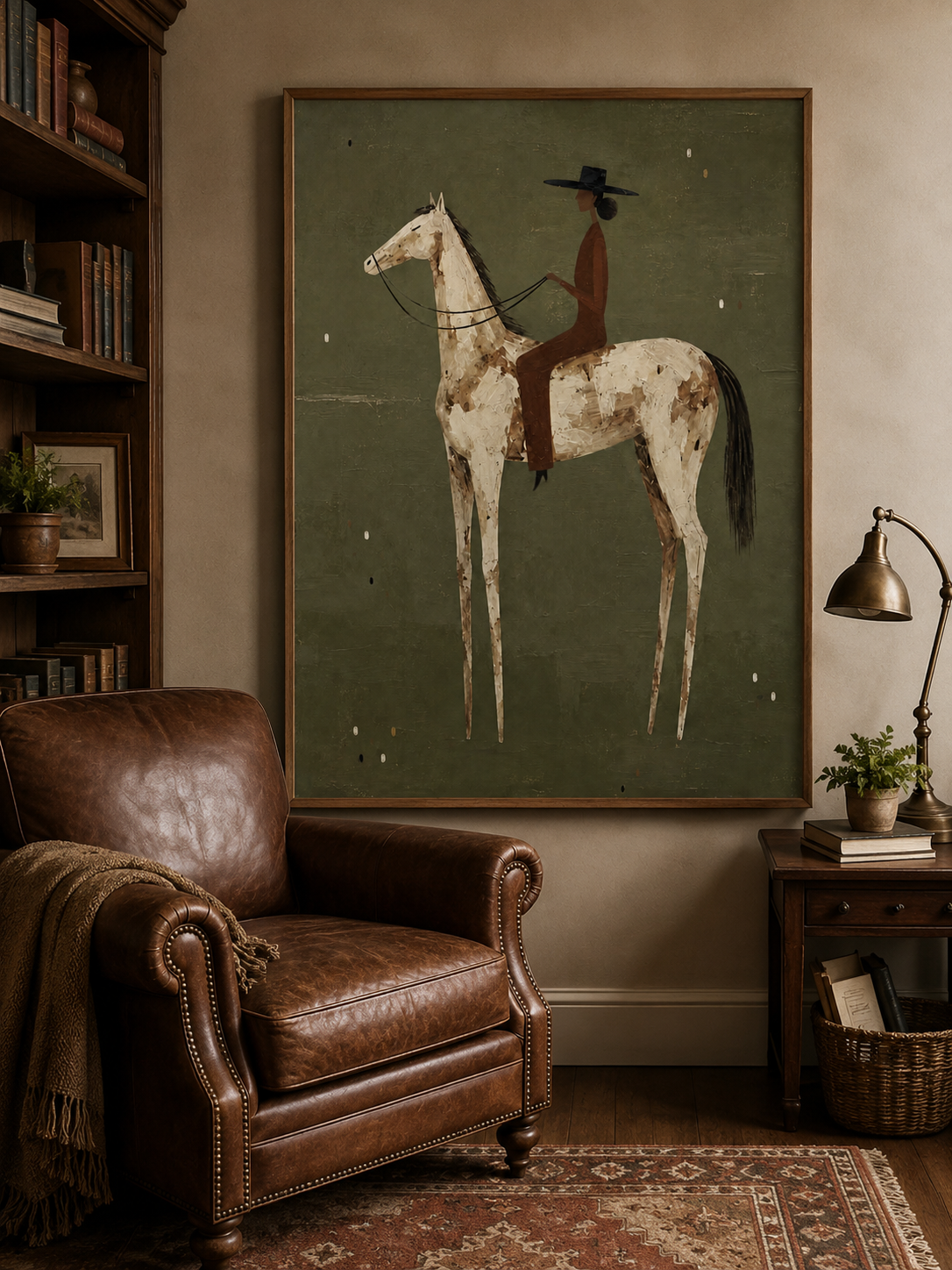 Stylized Woman On Horse Painting For Southwestern Home Decor Wall Art