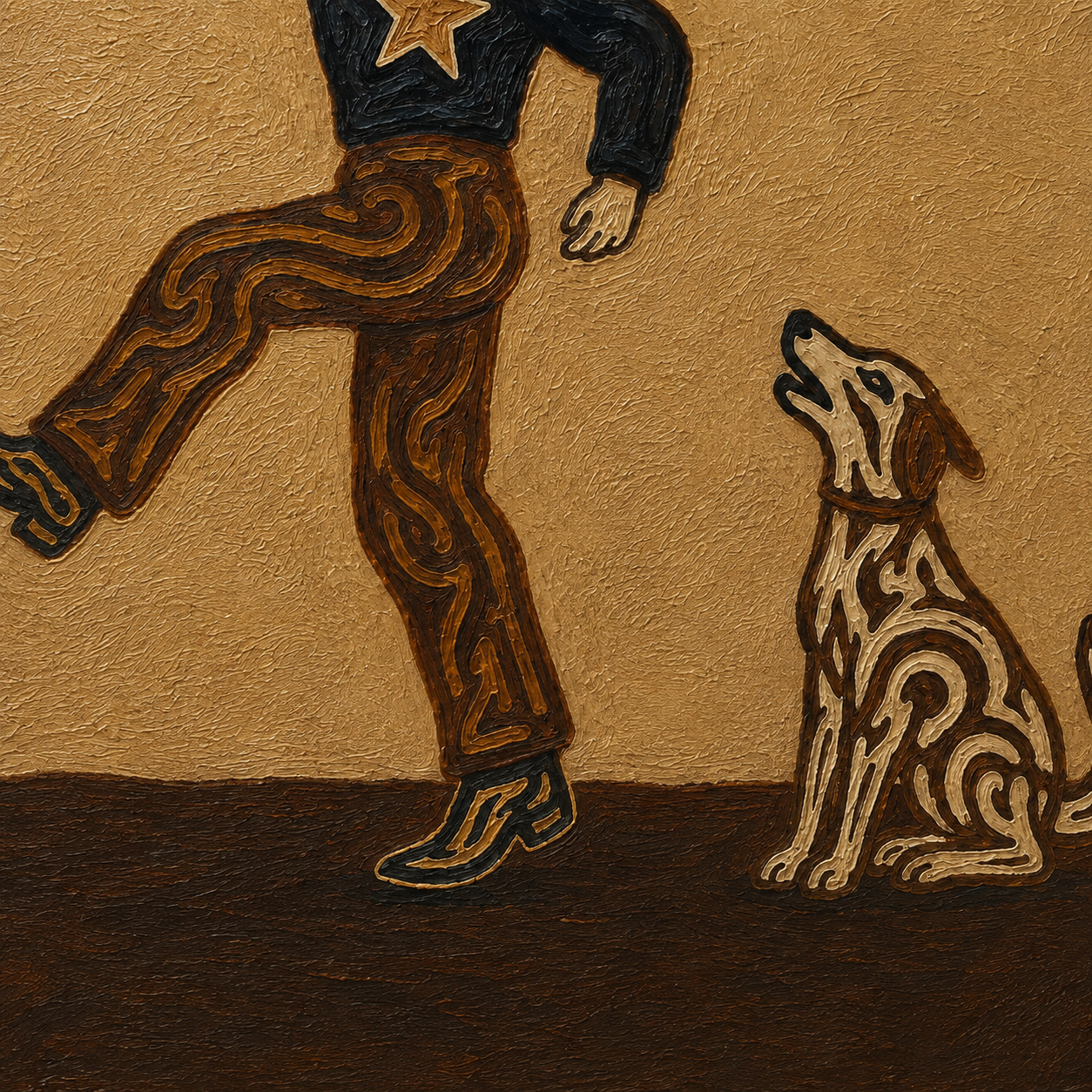 Dancing Cowboy And Dog Painting Retro Western Decor For Living Room