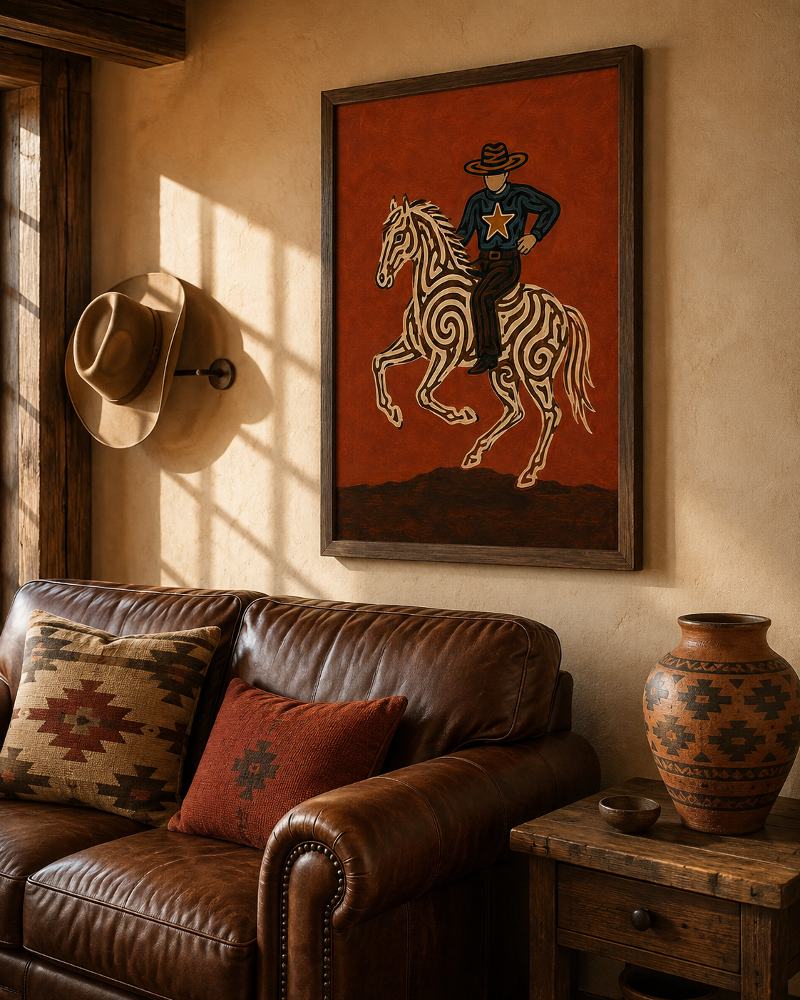 Southwestern Folk Wall Art American Western Decor Art Retro Cowboy Painting On Canvas