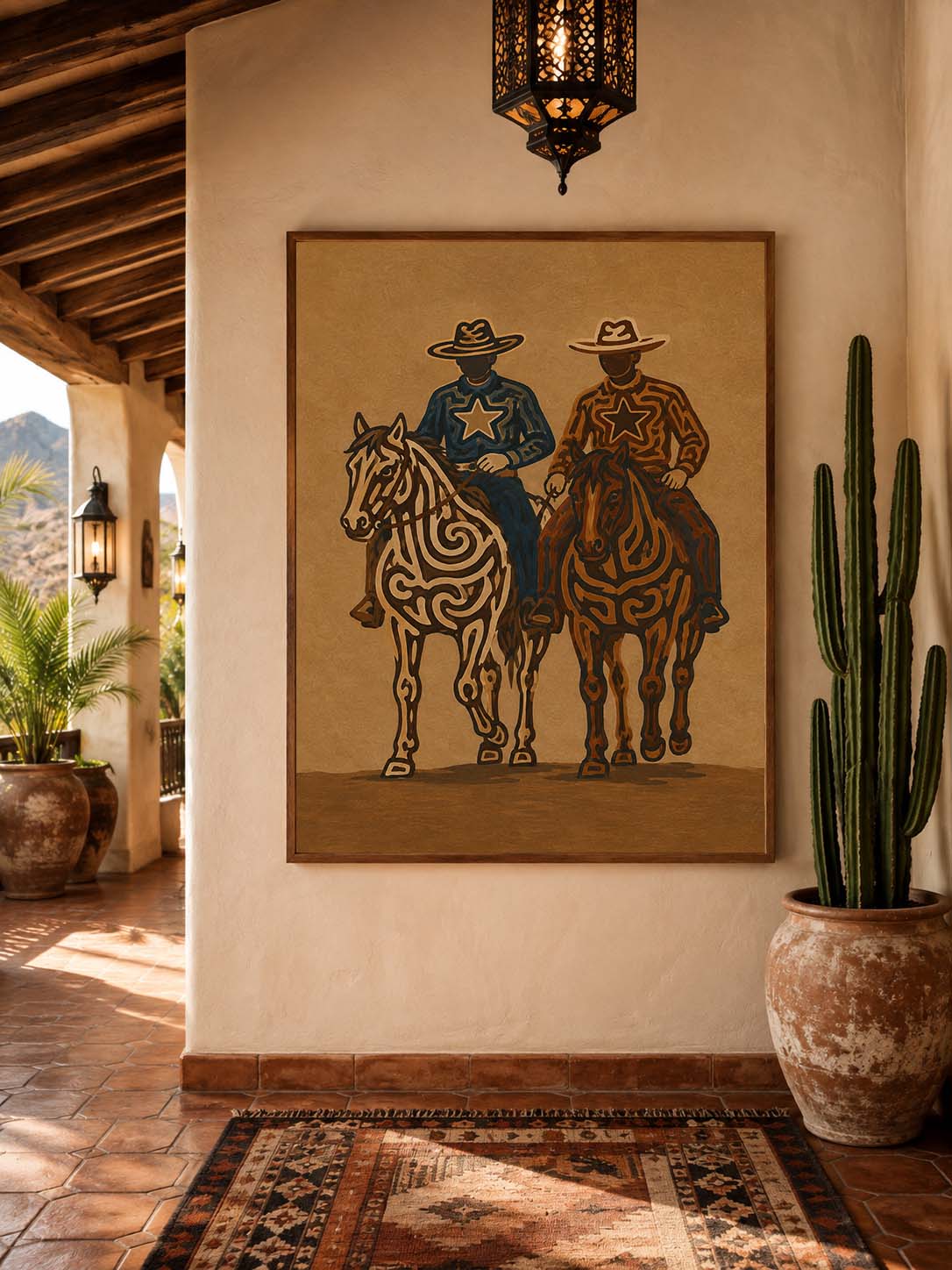 Two Cowboys Horse Painting, Western Riders Wall Art, Rustic Southwestern Ranch Decor