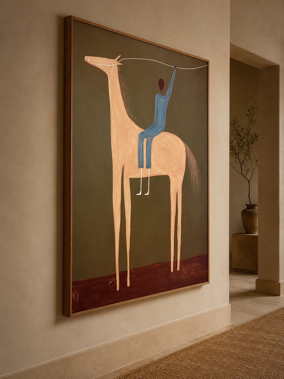 Surreal Horse And Rider Painting Modern Folk Art For Living Room Decor