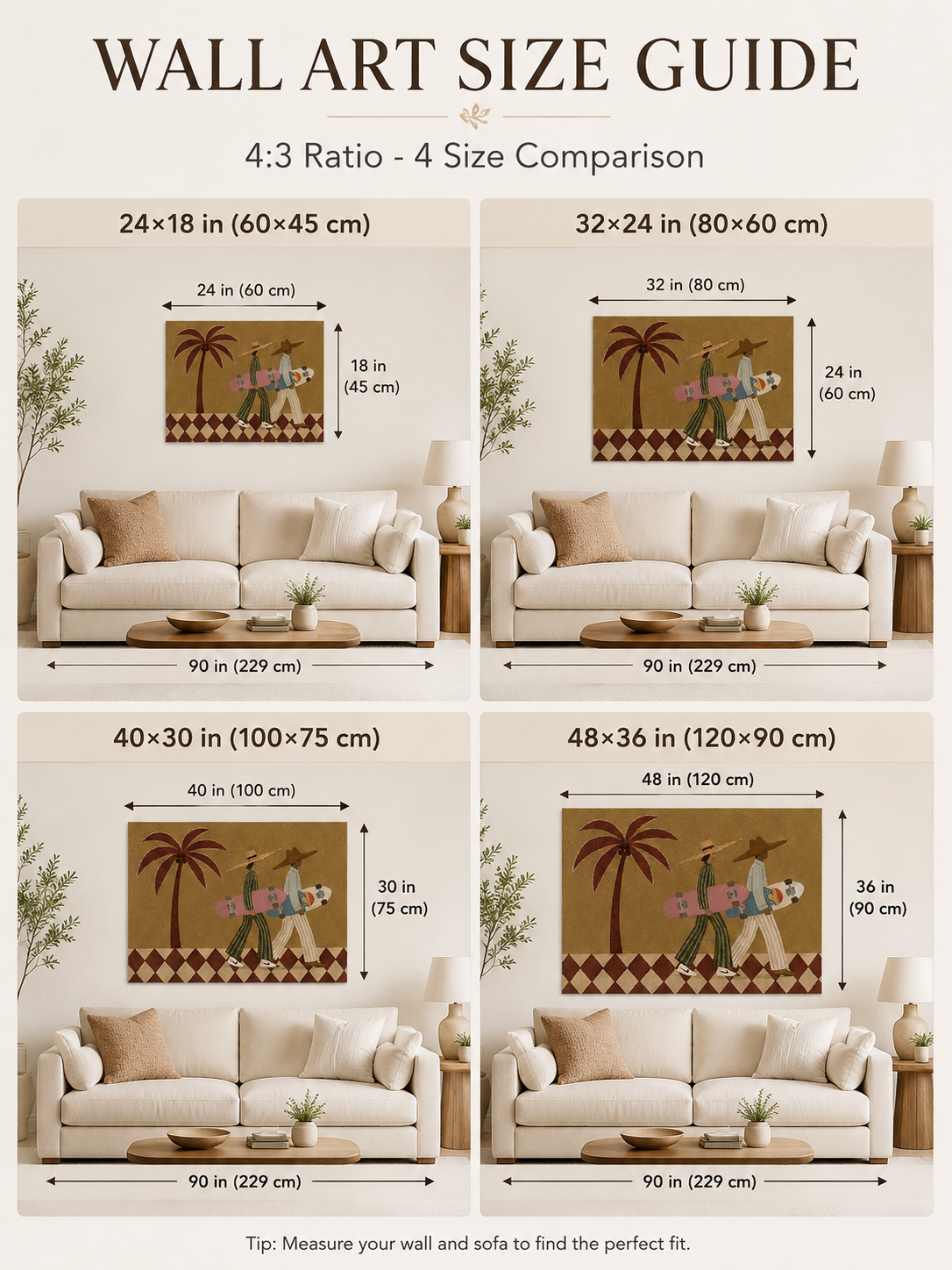Vintage Skateboard Art With Palm Tree In Warm Brown Tones For Modern Home Decor