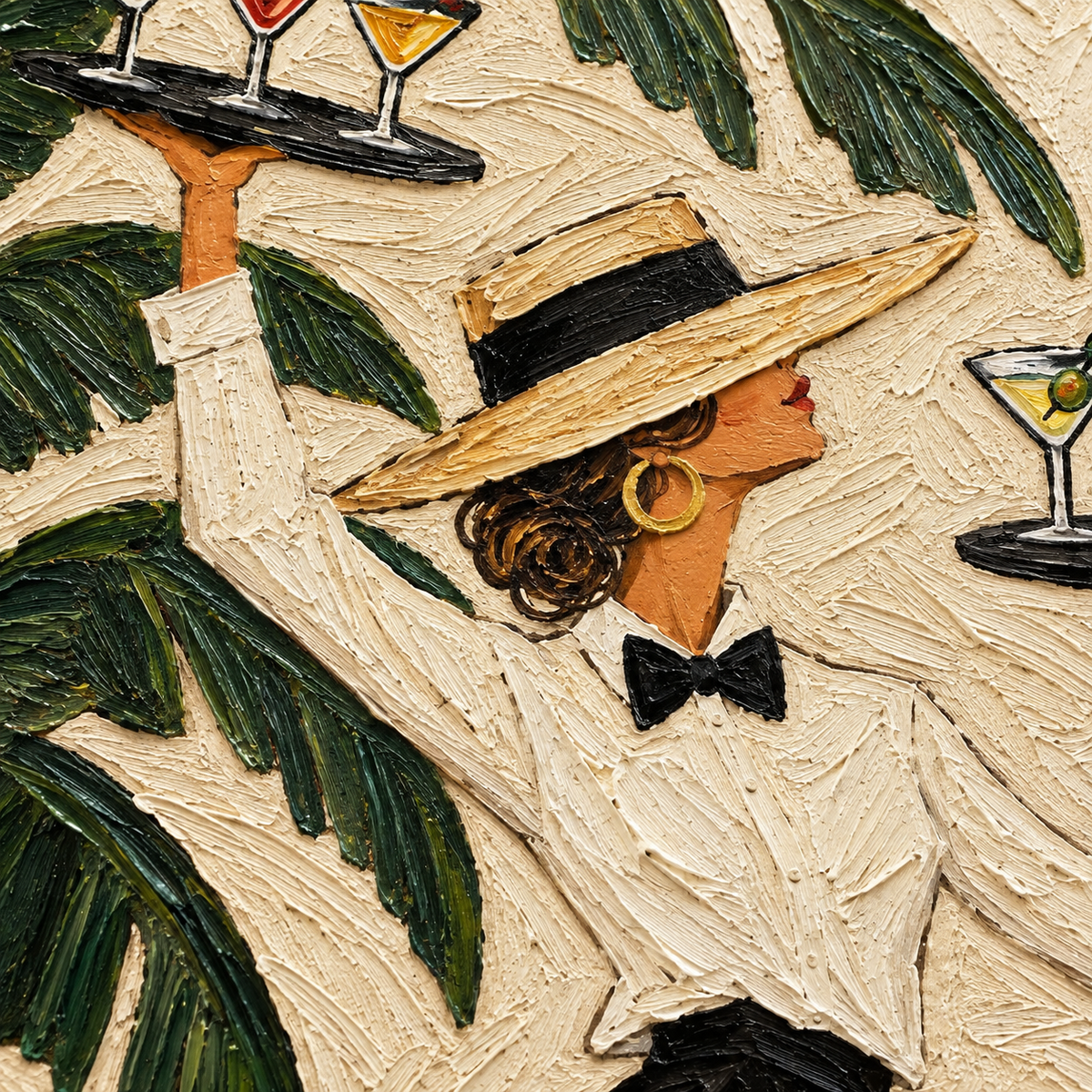 Vintage Waitress With Cocktails Art Deco Canvas Painting For Home Bar Decor