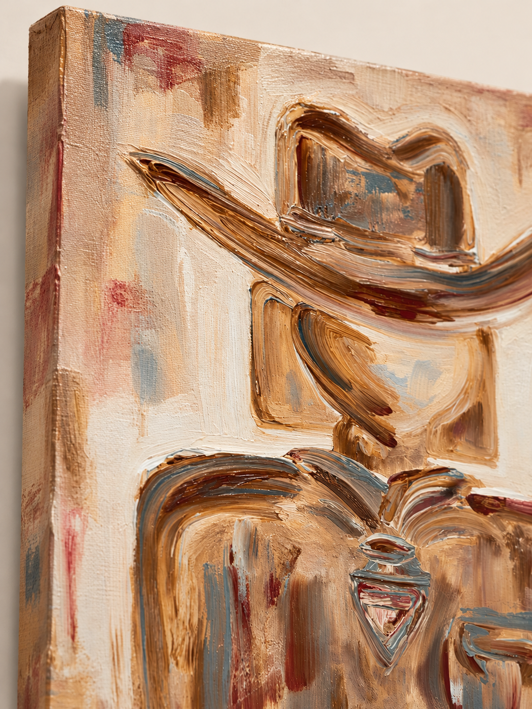 Abstract Cowboy Portrait Canvas Painting In Earthy Brown Tones