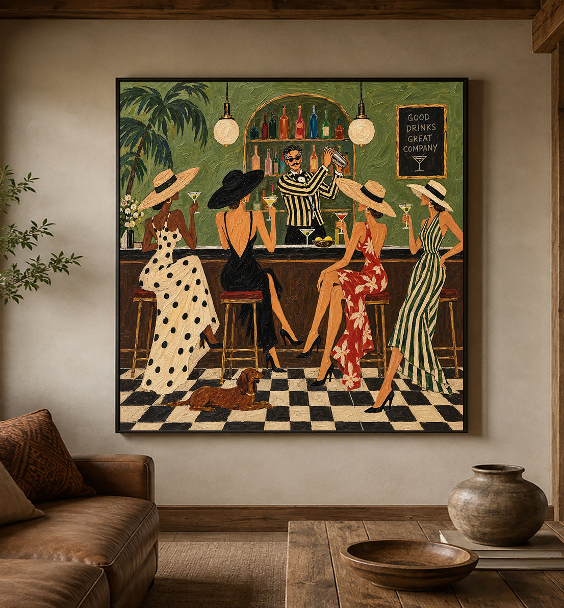 Retro Bar Wall Art For Living Room And Home Bar Decor Original Painting